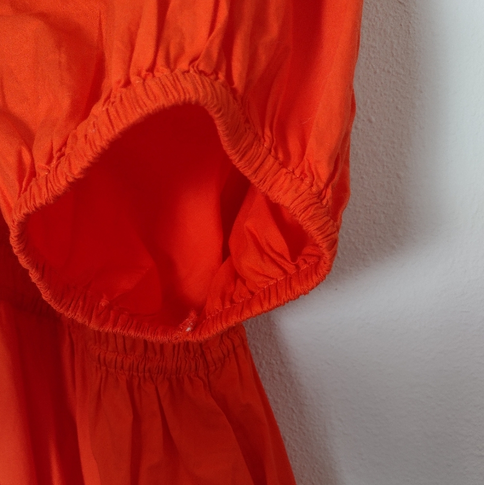 Old Navy Darling Clementine Orange Puff Sleeve Waist Defined Cotton Mini Dress - Picture 7 of 11